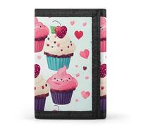 LYHVSFJW Red Black Buffalo Check Plaid TriFold Wallet with 8 Card Slots, Slim Zipper Coin Pocket, Divided Billfold for Men Women, Cupcake candy hearts sweet, One Size, Modern