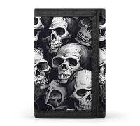 LYHVSFJW Red Black Buffalo Check Plaid TriFold Wallet with 8 Card Slots, Slim Zipper Coin Pocket, Divided Billfold for Men Women, skulls pattern1, One Size, Modern