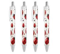 LYHVSFJW Red Ladybug Ball Point Pen Retractable Black Ink Ballpoint Pens Super Soft Grip 0.5mm Ink Pen Medium Point Office Pens 4 PCS
