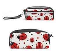 LYHVSFJW Red Ladybug Pencil Case, Large Capacity Pencil Pouch with Zipper, Coin Pouch Cosmetic Bag Leather Pen Bag for Office Stationery Cosmetics