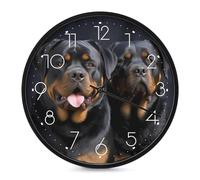 LYHVSFJW Rottweiler Wallpaper Wall Clock Silent Non-Ticking Analog Clocks Modern Round Decorative Digital Clock for Living Room Bathroom Kitchen Classroom Bedroom Office 10 Inch White