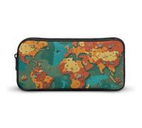 LYHVSFJW Rust World Map Pencil Pouch - Large Capacity Pencil Case Aesthetic Makeup Bag with Zipper Cute Pen Bags for Stationery, Art Supplies, Travel Essentials