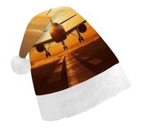 LYHVSFJW Santa Hat for Adults Aircraft Plane at Sunset Christmas Plush Hat - Festive Party Costume Accessory for Xmas