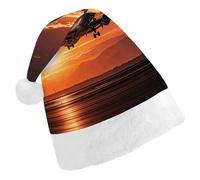 LYHVSFJW Santa Hat for Adults Airplane at Sunset Christmas Plush Hat - Festive Party Costume Accessory for Xmas