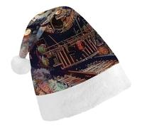 LYHVSFJW Santa Hat for Adults Beautiful Steam Train Christmas Plush Hat - Festive Party Costume Accessory for Xmas