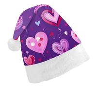 LYHVSFJW Santa Hat for Adults Purple Love Pattern Christmas Plush Hat - Festive Party Costume Accessory for Xmas