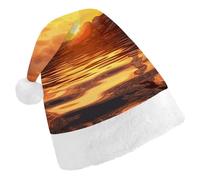 LYHVSFJW Santa Hat for Adults Sea Lighthouse in Sunset Christmas Plush Hat - Festive Party Costume Accessory for Xmas