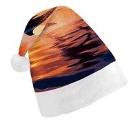 LYHVSFJW Santa Hat for Adults Sunset Dolphin Christmas Plush Hat - Festive Party Costume Accessory for Xmas