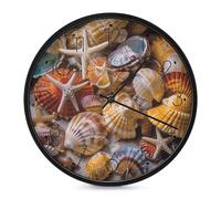 LYHVSFJW Sea Shell Treasures Wall Clock Silent Non-Ticking Analog Clocks Modern Round Decorative Digital Clock for Living Room Bathroom Kitchen Classroom Bedroom Office 10 Inch Black