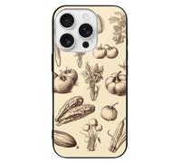 LYHVSFJW Sketch Style Vegetables Phone Case Compatible for iPhone 16/Pro Shockproof Protective Cover Slim Glass Phone Case Cover Black