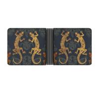 LYHVSFJW Slim Leather Wallet for Men - Cute Elephant Bifold Credit Card Holder with Money Clip & 6 ID Window, Gecko Lizards, One Size, Modern
