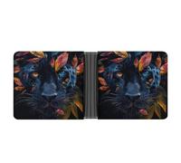 LYHVSFJW Slim Leather Wallet for Men - Dream Catcher Butterfly Bifold Credit Card Holder with Money Clip & 6 ID Window, Leaves and Panther, One Size, Modern