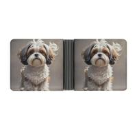 LYHVSFJW Slim Leather Wallet for Men - Elephant Bifold Credit Card Holder with Money Clip & 6 ID Window, Shih Tzu Dog, One Size, Modern