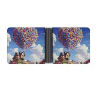 LYHVSFJW Slim Leather Wallet for Men - Hand Drawn Floral Dragonfly Bifold Credit Card Holder with Money Clip & 6 ID Window, Colorful Balloon and house, One Size, Modern