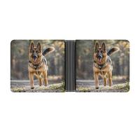 LYHVSFJW Slim Leather Wallet for Men - Mother Bear And Cubs Bifold Credit Card Holder with Money Clip & 6 ID Window, Running german shepherd dog, One Size, Modern
