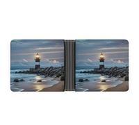 LYHVSFJW Slim Leather Wallet for Men - Open Book And Light Bifold Credit Card Holder with Money Clip & 6 ID Window, Sea Lighthouse, One Size, Modern