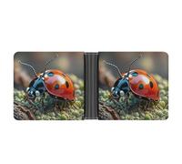 LYHVSFJW Slim Leather Wallet for Men - Open Book And Light Bifold Credit Card Holder with Money Clip & 6 ID Window, Red Ladybug, One Size, Modern