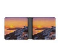 LYHVSFJW Slim Leather Wallet for Men - Poker Tournament Bifold Credit Card Holder with Money Clip & 6 ID Window, Greece Island Sunset Landscape, One Size, Modern