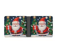 LYHVSFJW Slim Leather Wallet for Men - Red Black Spotted Ladybug Bifold Credit Card Holder with Money Clip & 6 ID Window, Merry Christmas Santa Claus, One Size, Modern