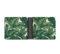 LYHVSFJW Slim Leather Wallet for Men - Red Black Spotted Ladybug Bifold Credit Card Holder with Money Clip & 6 ID Window, Green Foliage Botanical, One Size, Modern