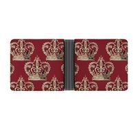 LYHVSFJW Slim Leather Wallet for Men - Red Black Spotted Ladybug Bifold Credit Card Holder with Money Clip & 6 ID Window, Red crown, One Size, Modern