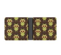 LYHVSFJW Slim Leather Wallet for Men - Santorini Greek Island Sea View Bifold Credit Card Holder with Money Clip & 6 ID Window, Cartoon Green Alien, One Size, Modern