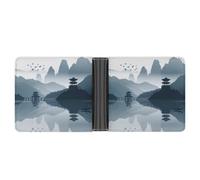 LYHVSFJW Slim Leather Wallet for Men - Santorini Greek Island Sea View Bifold Credit Card Holder with Money Clip & 6 ID Window, Chinese Style Landscape, One Size, Modern