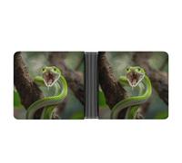 LYHVSFJW Slim Leather Wallet for Men - Santorini Greek Island Sea View Bifold Credit Card Holder with Money Clip & 6 ID Window, Snake Opens Its Mouth, One Size, Modern