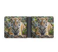 LYHVSFJW Slim Leather Wallet for Men - Sit on The Floor Bifold Credit Card Holder with Money Clip & 6 ID Window, Big Tiger, One Size, Modern