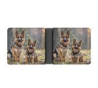 LYHVSFJW Slim Leather Wallet for Men - Sit on The Floor Bifold Credit Card Holder with Money Clip & 6 ID Window, German Shepherd Dogs, One Size, Modern