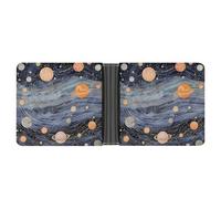 LYHVSFJW Slim Leather Wallet for Men - Space Themed Art Bifold Credit Card Holder with Money Clip & 6 ID Window, Space Themed Art, One Size, Modern