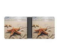 LYHVSFJW Slim Leather Wallet for Men - Space Themed Art Bifold Credit Card Holder with Money Clip & 6 ID Window, Beach Landscape, One Size, Modern