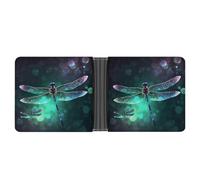 LYHVSFJW Slim Leather Wallet for Men - Sugar Skulls Day of The Dead Bifold Credit Card Holder with Money Clip & 6 ID Window, Galaxy Animal Dragonfly, One Size, Modern