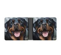 LYHVSFJW Slim Leather Wallet for Men - Sugar Skulls Day of The Dead Bifold Credit Card Holder with Money Clip & 6 ID Window, Rottweiler dogs tongue head, One Size, Modern