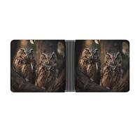 LYHVSFJW Slim Leather Wallet for Men - Swimming Pets Bifold Credit Card Holder with Money Clip & 6 ID Window, Two Owls on the Tree, One Size, Modern
