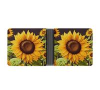 LYHVSFJW Slim Leather Wallet for Men - Year of The Tiger Tiger Face Bifold Credit Card Holder with Money Clip & 6 ID Window, Beautiful sunflower, One Size, Modern