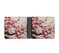 LYHVSFJW Slim Leather Wallet for Men - Year of The Tiger Tiger Face Bifold Credit Card Holder with Money Clip & 6 ID Window, Japanese Floral Cherry Blossom, One Size, Modern