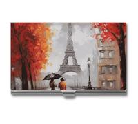 LYHVSFJW Slim Metal Business Card Holder - Chicago Skyline Aluminum Alloy Card Case with Buckle Closure, Holds 20 Cards & Cash, Professional Credit Card Size ID Holder for Men Women Gift, Eiffel Tower