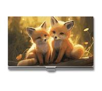 LYHVSFJW Slim Metal Business Card Holder - Chicago Skyline Aluminum Alloy Card Case with Buckle Closure, Holds 20 Cards & Cash, Professional Credit Card Size ID Holder for Men Women Gift, Cute Foxes