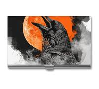 LYHVSFJW Slim Metal Business Card Holder - Dragonfly by The Lake Aluminum Alloy Card Case with Buckle Closure, Holds 20 Cards & Cash, Professional Credit Card Size ID Holder for Men Women Gift, Crow