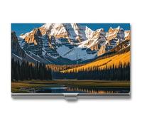 LYHVSFJW Slim Metal Business Card Holder - Rocky Mountain Range Aluminum Alloy Card Case with Buckle Closure, Holds 20 Cards & Cash, Professional Credit Card Size ID Holder for Men Women Gift, Rocky