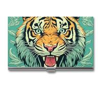 LYHVSFJW Slim Metal Business Card Holder - Tiger Head Pattern Aluminum Alloy Card Case with Buckle Closure, Holds 20 Cards & Cash, Professional Credit Card Size ID Holder for Men Women Gift