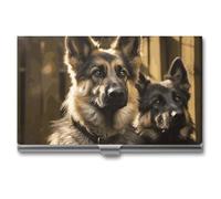 LYHVSFJW Slim Metal Business Card Holder - Two Lions Aluminum Alloy Card Case with Buckle Closure, Holds 20 Cards & Cash, Professional Credit Card Size ID Holder for Men Women Gift, German shepherd