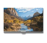 LYHVSFJW Slim Metal Business Card Holder - Zion National Park Aluminum Alloy Card Case with Buckle Closure, Holds 20 Cards & Cash, Professional Credit Card Size ID Holder for Men Women Gift