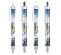 LYHVSFJW Snow Leopard Mountain Ball Point Pen Retractable Black Ink Ballpoint Pens Super Soft Grip 0.5mm Ink Pen Medium Point Office Pens 4 PCS