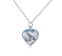 LYHVSFJW Snow Leopard Mountain Urn Necklace for Ashes Heart Cremation Necklace Dogs Cats Urn Pendant Pet Cremation Jewelry Locket Jewelry Keepsake Pendant Memorial Pendants for Puppy Pet