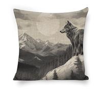 LYHVSFJW Snow Mountain Lone Wolf Throw Pillow Covers Decorative Linen Cushion Case Boho Farmhouse Pillowcase Soft Double-Sided Cushion Covers for Sofa Couch Bedroom Living Room Home Decor 18"x18"