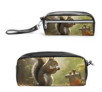 LYHVSFJW Squirrel Eats Nuts Pencil Case, Large Capacity Pencil Pouch with Zipper, Coin Pouch Cosmetic Bag Leather Pen Bag for Office Stationery Cosmetics