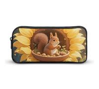 LYHVSFJW Squirrel in Sunflower Pencil Pouch - Large Capacity Pencil Case Aesthetic Makeup Bag with Zipper Cute Pen Bags for Stationery, Art Supplies, Travel Essentials
