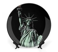 LYHVSFJW Statue of Liberty Pattern Ceramic Decorative Plate 7inch Bone China Decorative Personalized Boho Plates with Display Stand, Ceramic Ornaments Dessert Plates for Home Decor Dinner